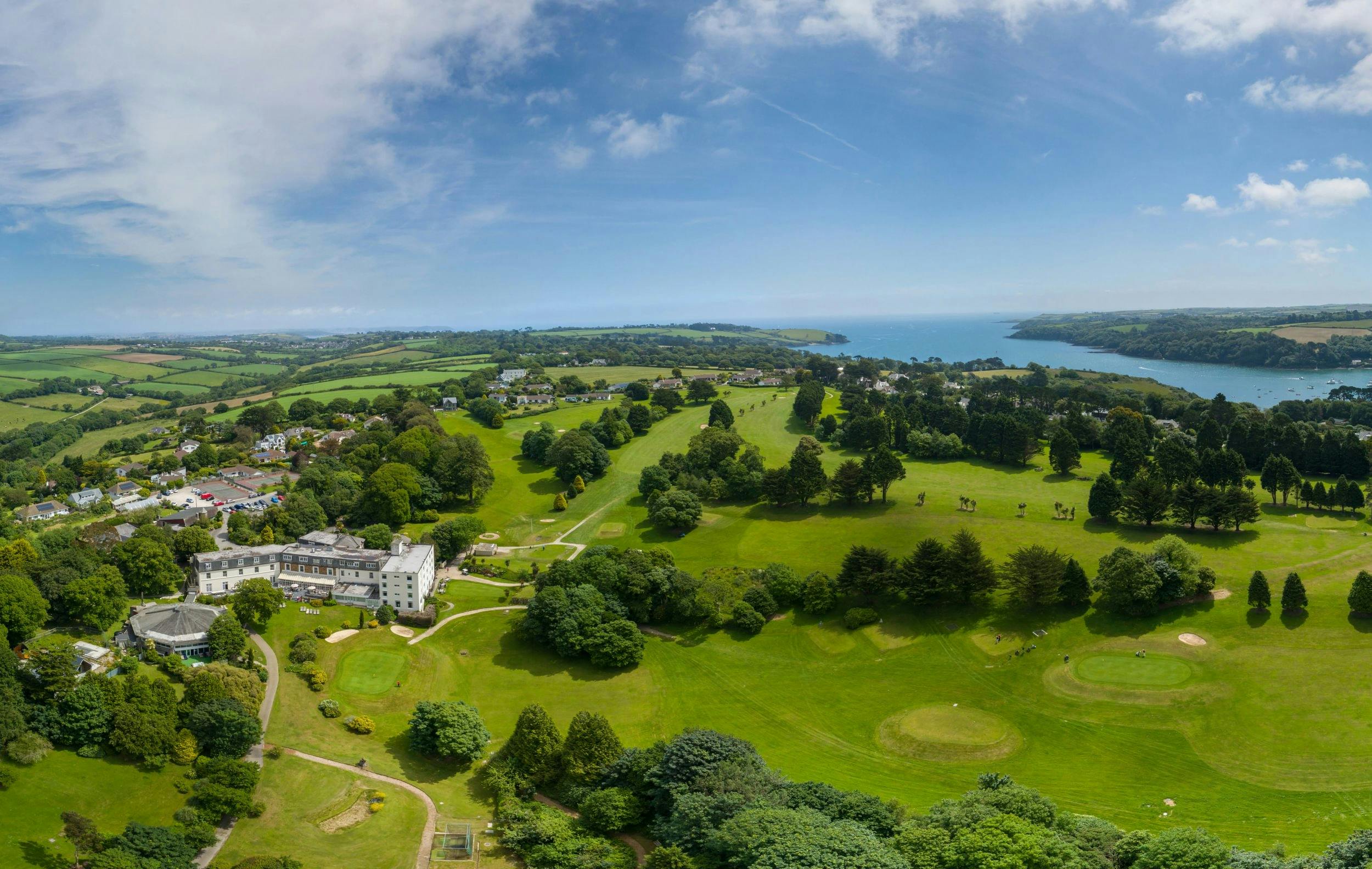 Budock Vean Hotel in Cornwall grounds shot with river